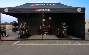 Motorsportzelt Faltpavillon 6x3m in schwarz mit gerader Blende und 2 Seitenteilen