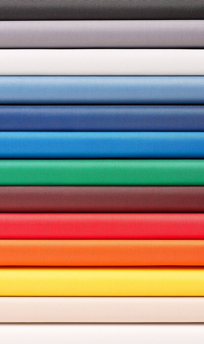 Selection of 12 colours of Oxford gazebo fabric - blue, red, light blue, grey, black, white, green, ecru, burgundy, orange, yellow, anthracite