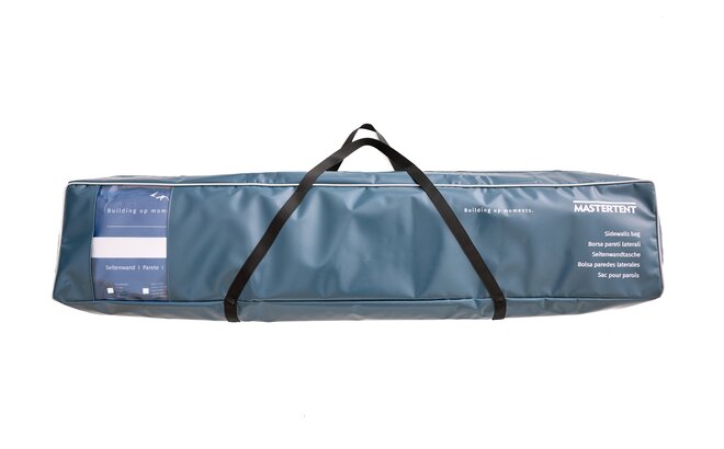 blue mastertent side wall bag made of robust PVC with side window and  carrying straps