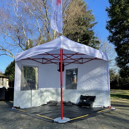 A custom medical tent used for first-aid