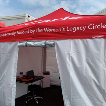 A custom medical tent or field hospital tent with printed signage