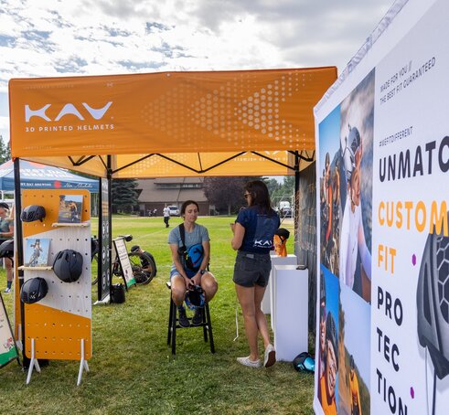 Full Dye Sublimation Printed 10x10ft Square Mastertent set up for Bicycle Helmet Company at outdoor event