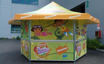 Nickelodeon branded pavilion featuring Dora, Diego, Spongebob and Patrick. 