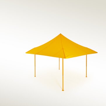 yellow canopy tent with awnings on a white studio background