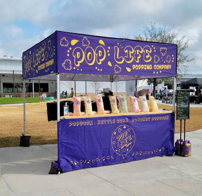 A purple printed popcorn pop-up tent!