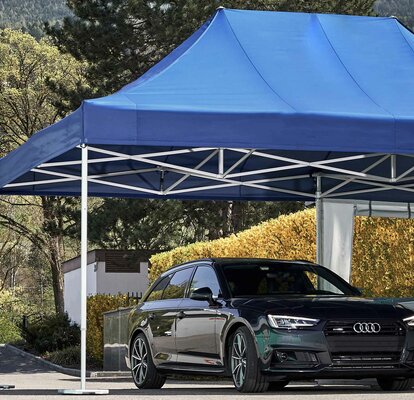 car port tent Mastertent blue 6x4m Mastertent car port tent with storage room and black car