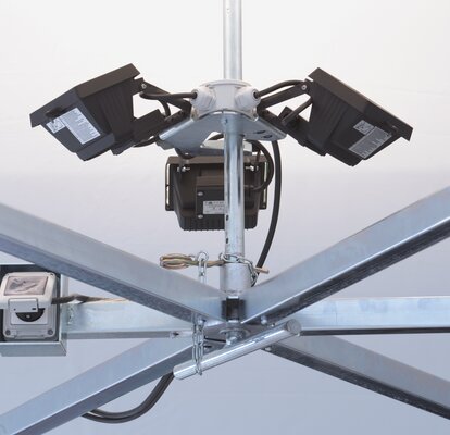 Pavilion illumination system consisting of 3 spotlights with a capacity of 150 watt each - attached at the pavilion roof. 