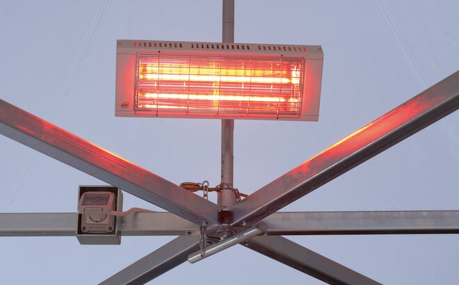 Pavilion radiant heater 1,500 W, 250 V, 50HZ - mounted at the roof of the pavilion. 