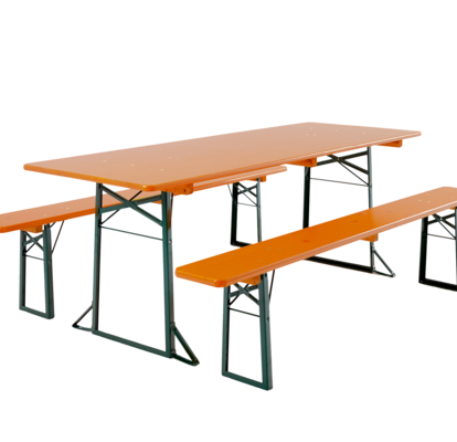 Wide beer table set consisting of an 80 cm wide beer table and 2 beer benches without backrest.