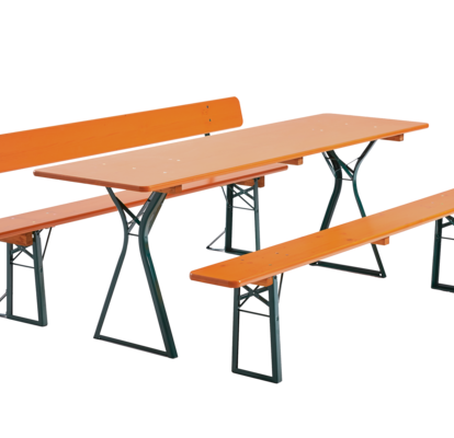 The classic beer tent set consists of a table with legroom, a bench with backrest and a classic bench.