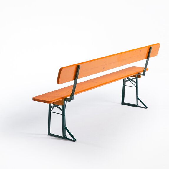 Beer bench with open backrest from behind. 