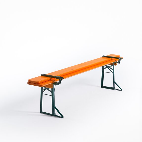Beer benches with closed backrest from behind. 