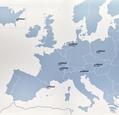 World map with all locations of MASTERTENT sales partners. 