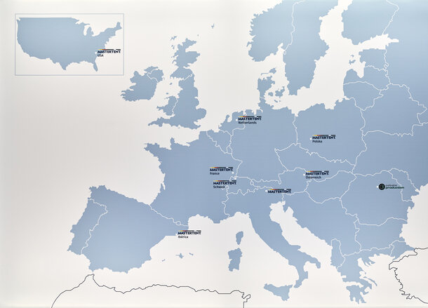 World map with all locations of MASTERTENT sales partners. 