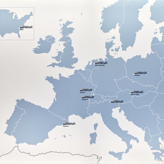 World map with all locations of MASTERTENT sales partners. 