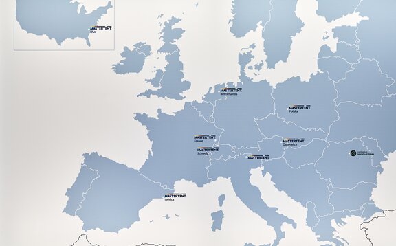 World map with all locations of MASTERTENT sales partners. 