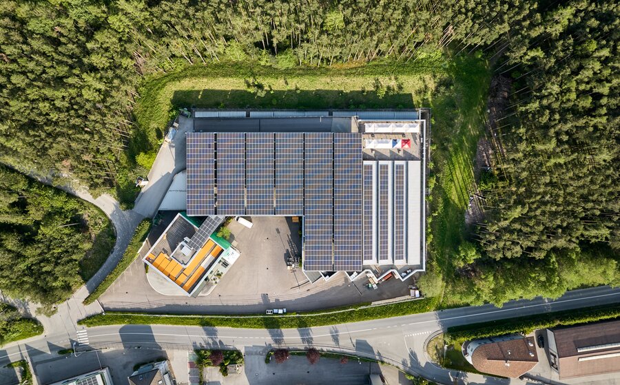 Photovoltaic system on the old roof of the MASTERTENT company building.