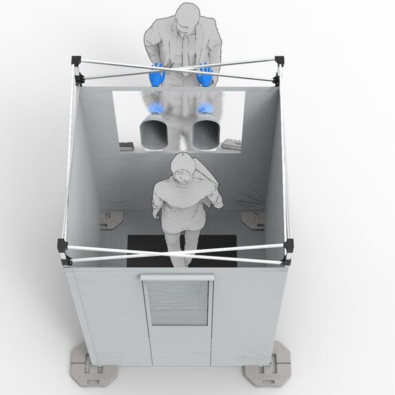 In detail the 3D view of the Covid-19 test cabin.