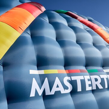 Detailed view of the inflatable advertising media - model Kokon with MASTERTENT logo.