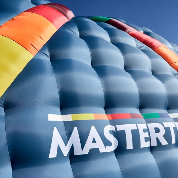 Detailed view of the inflatable advertising media - model Kokon with MASTERTENT logo.