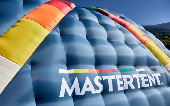 Detailed view of the inflatable advertising media - model Kokon with MASTERTENT logo.