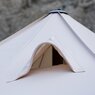 Ventilation system at the roof of a smoker's tent. It includes a net through which the smoke can exit easily. 