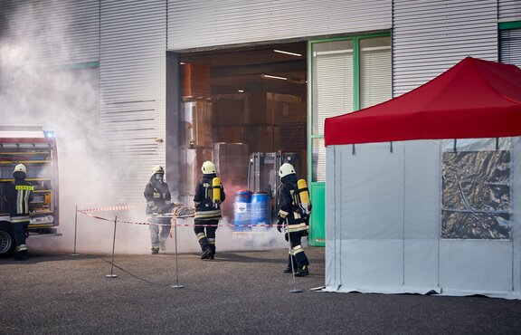 Rescue folding gazebo with red roof white side walls with door, window and mosquito net - fire brigade
