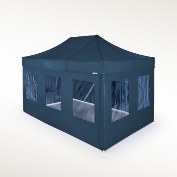 Gazebo 8x4 m blu con pareti laterali con finestre in pvc