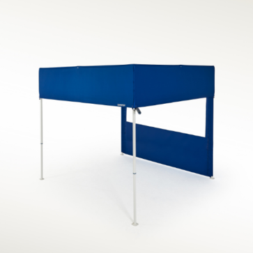 Blue folding gazebo 3x3 m with flat roof and sidewall with window