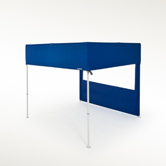 Blue folding gazebo 3x3 m with flat roof and sidewall with window