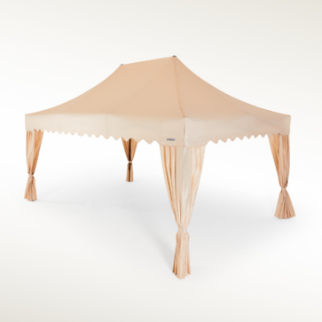 Mastertent namiot składany 6x4 m ecru - Kit Royal ecru - elegancki namiot z falbaną i drapowanymi ozdobnymi zasłonami narożnymi.