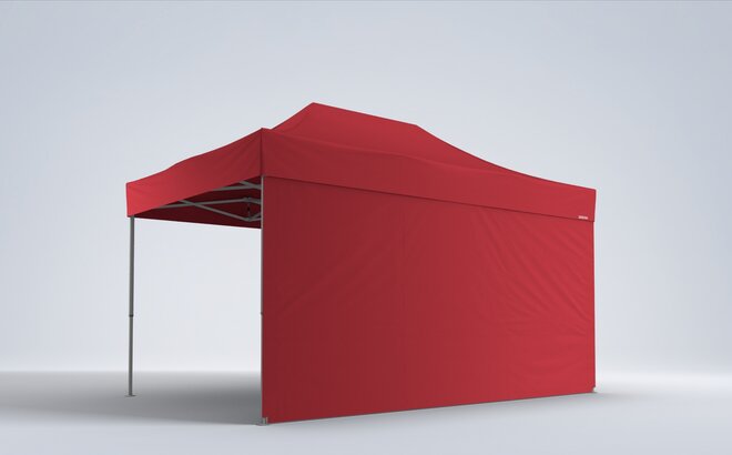 3D rendering of a 4.5 x 3 m red gazebo with red side wall