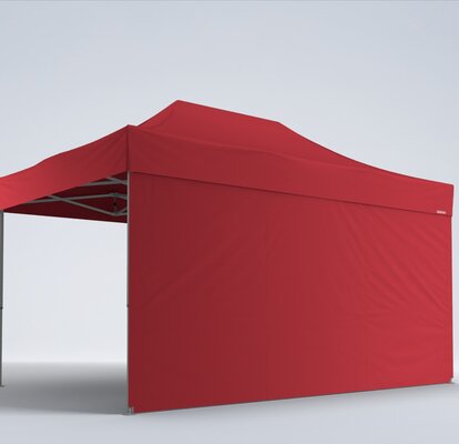 Rendering 3d di un gazebo rosso 4,5 x 3 m  con una parete laterale rossa