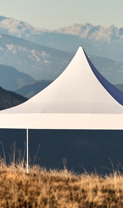 Gazebo pieghevole 5x5m bianco con tetto a pagoda Mastertent