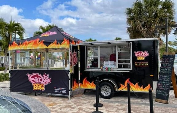 street-food gazebo black with orange flames for BBQ