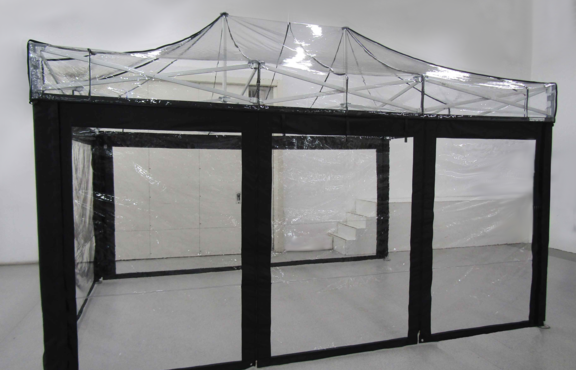 fully transparent gazebo with visible structure and black borders for events