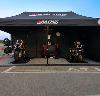 Motorsport tent folding pavilion 6x3m in black with straight panel and 2 side panels
