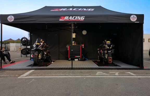 Motorsport tent folding pavilion 6x3m in black with straight panel and 2 side panels