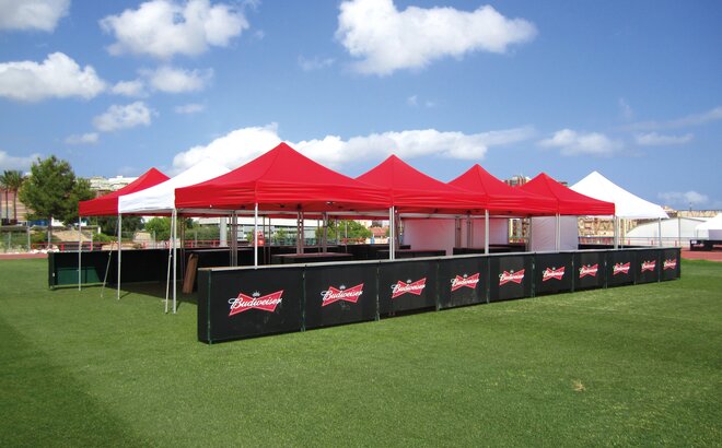 Red and white gazebo 3x3 m for Budweiser outdoor event