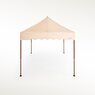 Ecrufarbener Faltpavillon mit brauner Struktur und gewellter Blende.