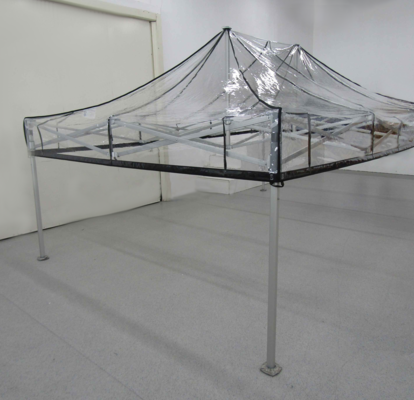 Custom-made folding transparent pvc gazebo with black borders, order from Japan for event