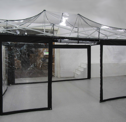 Custom-made folding transparent pvc gazebo with black borders, order from Japan for event