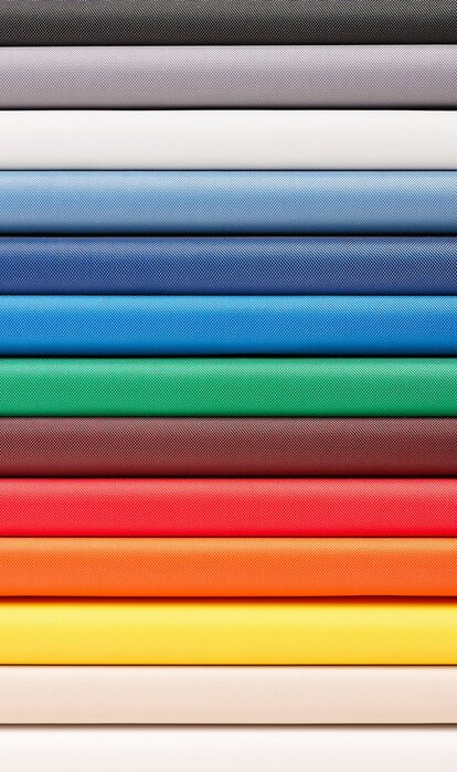 Selection of 12 colours of Oxford gazebo fabric - blue, red, light blue, grey, black, white, green, ecru, burgundy, orange, yellow, anthracite