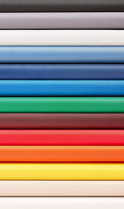 Selection of 12 colours of Oxford gazebo fabric - blue, red, light blue, grey, black, white, green, ecru, burgundy, orange, yellow, anthracite