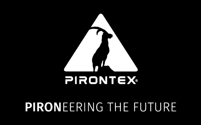 Logo i napis Pirontex - tkanina premium do namiotów Mastertent