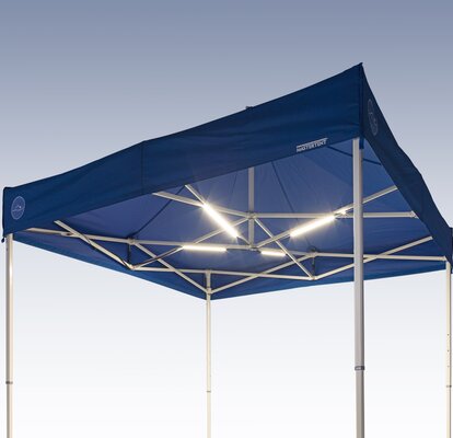 The LED gazebo lighting is fixed at the gazebo structure. 